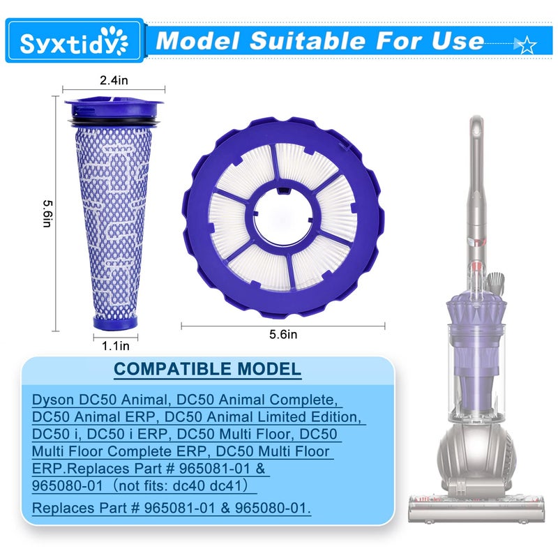 Syxtidy Filter Replacement for Dyson DC50, Animal and Multi Floor Complete Vacuum, Part # 965081-01,965080-01, Post-Motor Filter & Pre-Motor Filter - Image 2
